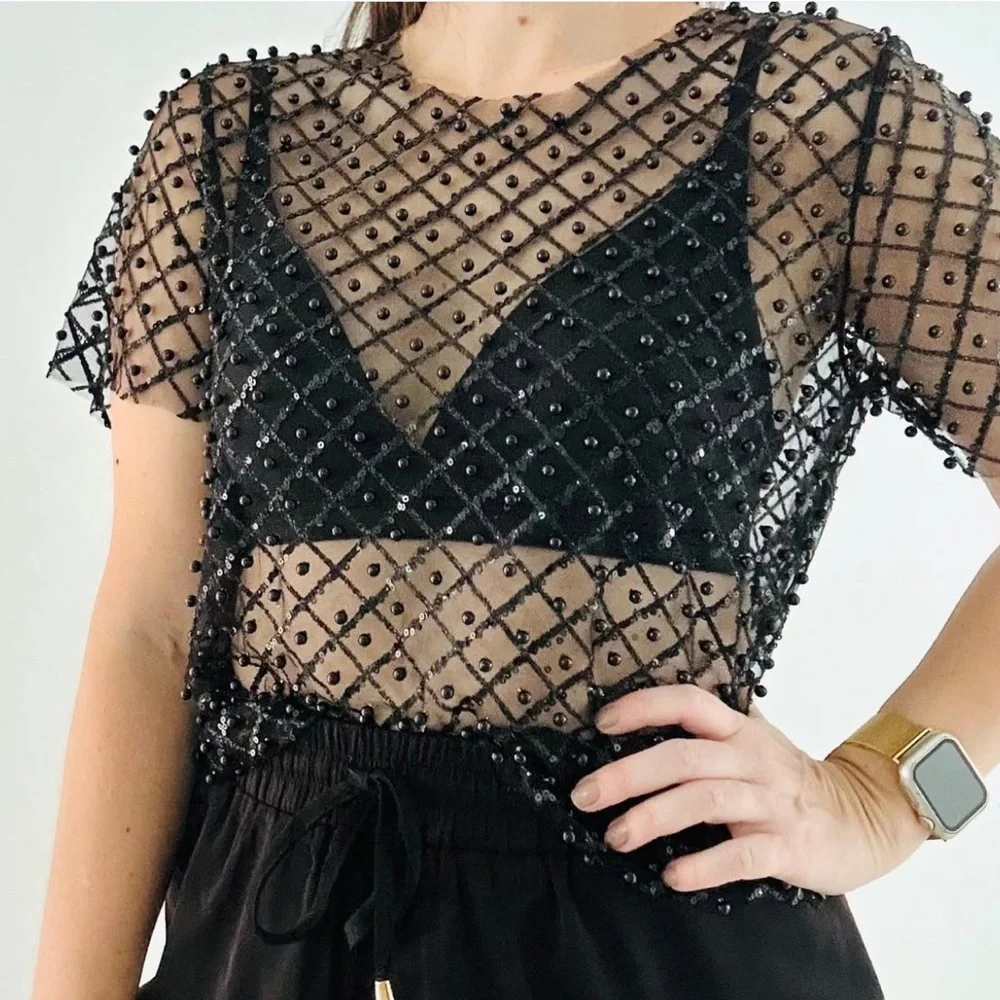 Julia Black Sequin Women's Blouse - Picture 5 of 6